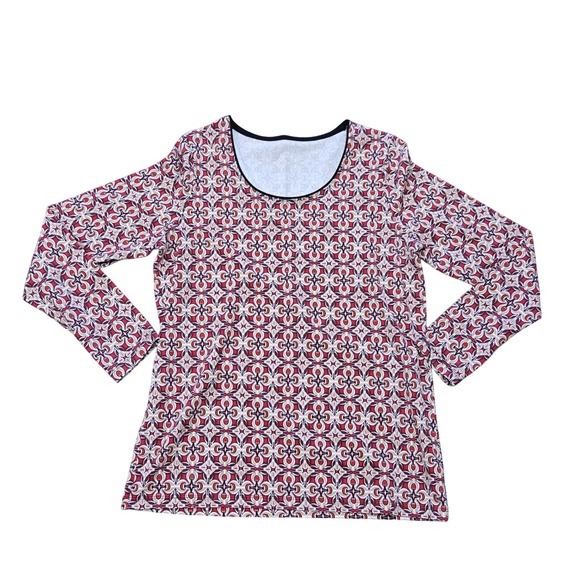 Kim Rogers Tops - Kim Rogers Medium Red Geometric Medallion Print Long Sleeve Scoop Neck Top